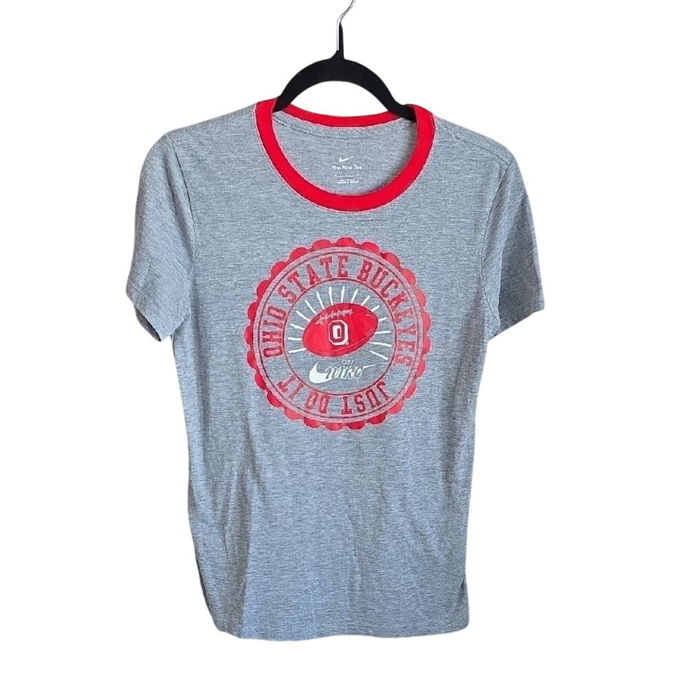 Nike Ohio State Buckeyes Gray and Red Ringer T-Shirt Adult Size Small